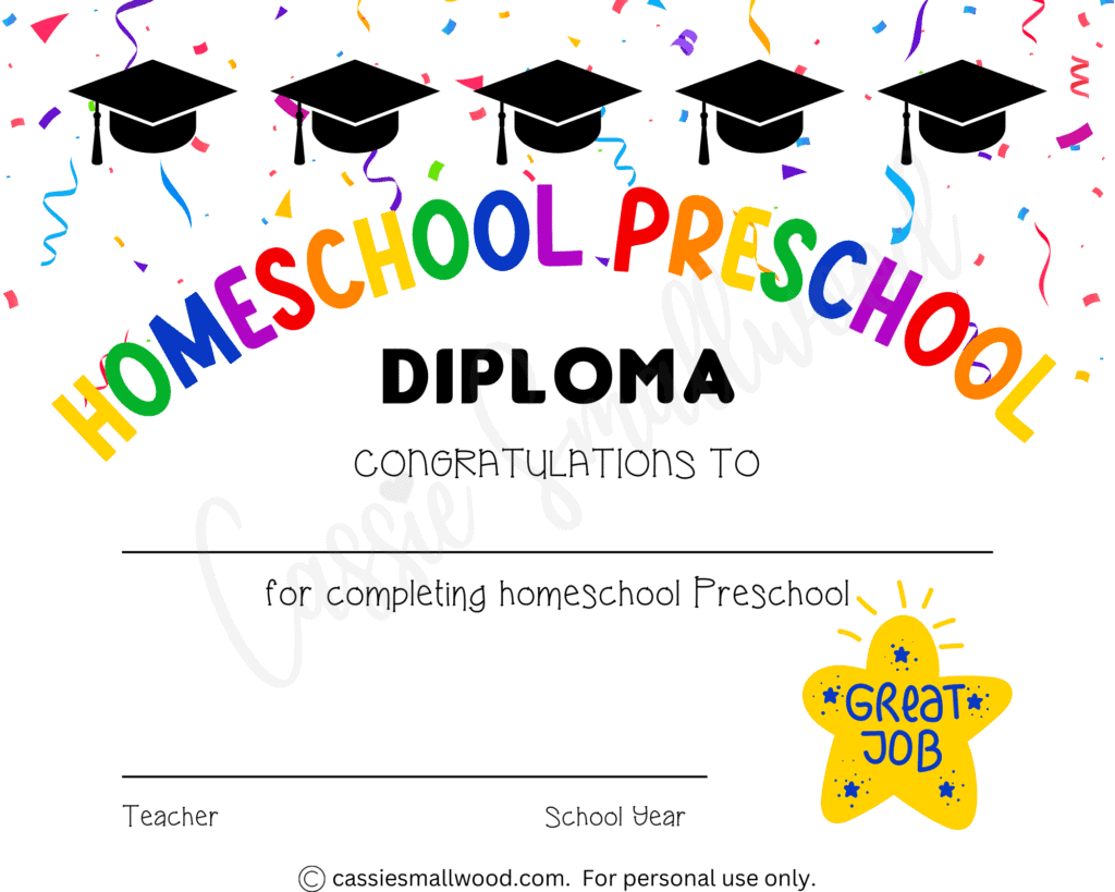 Printable Kindergarten Diploma For Homeschool