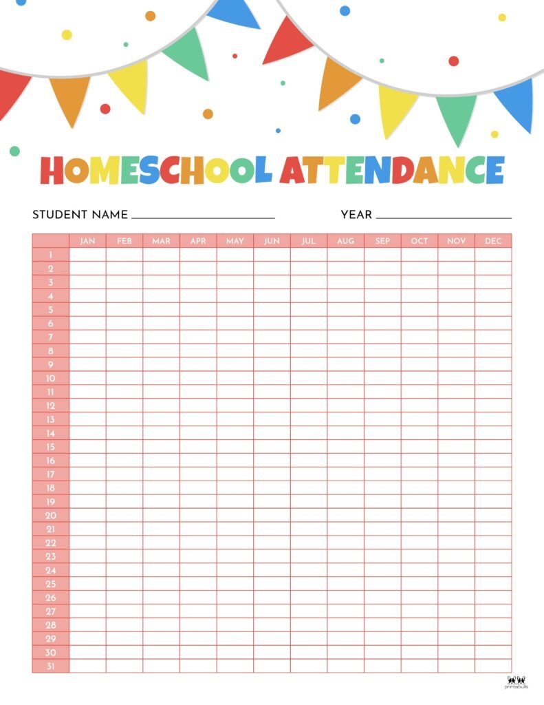 Free Printable Homeschool Attendance Sheet