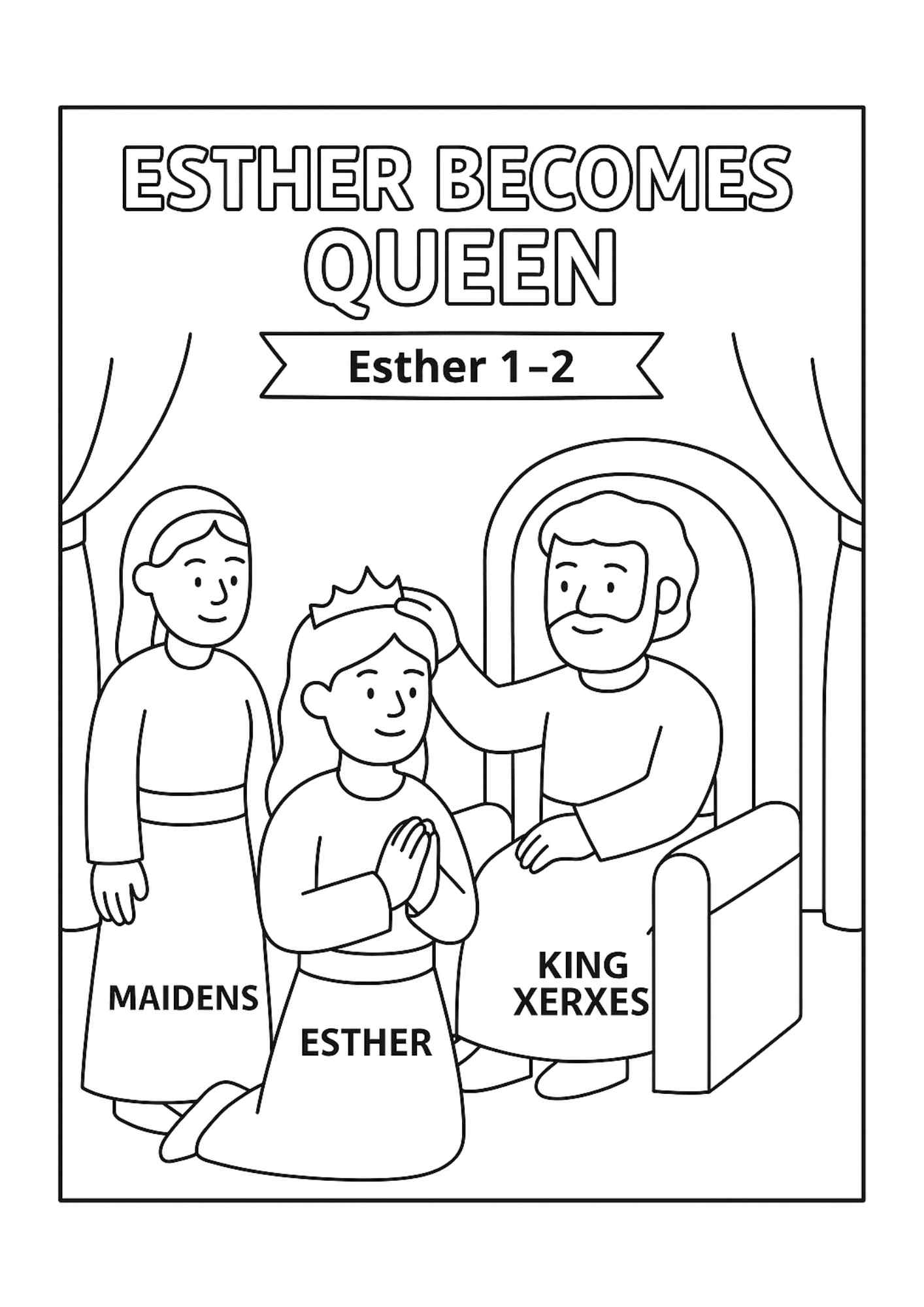 Esther In The Bible Coloring Pages Free Printable Set For Kids Free Bible Worksheets