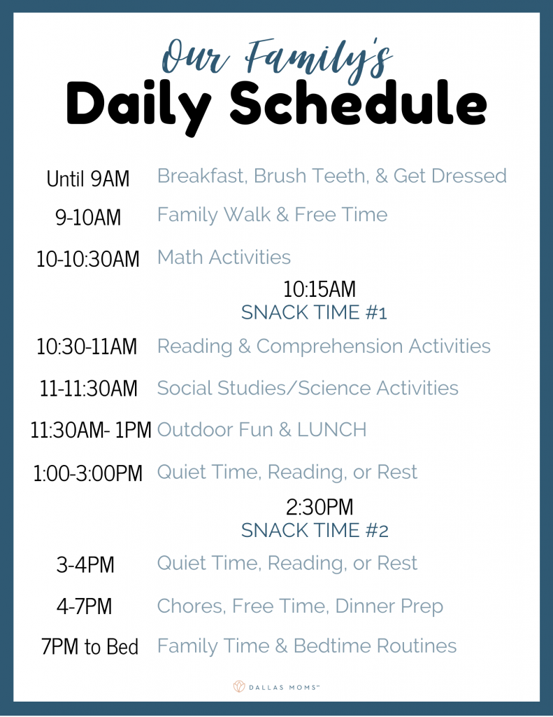 Preschool Homeschool Schedule Printable