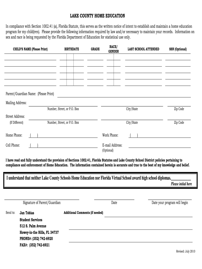 Manatee County Letter Of Intent To Homeschool Printables