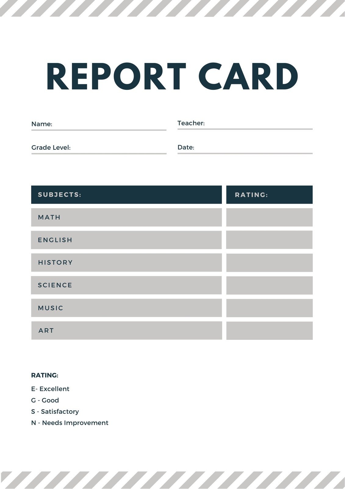 Homeschool Report Card Template Printable