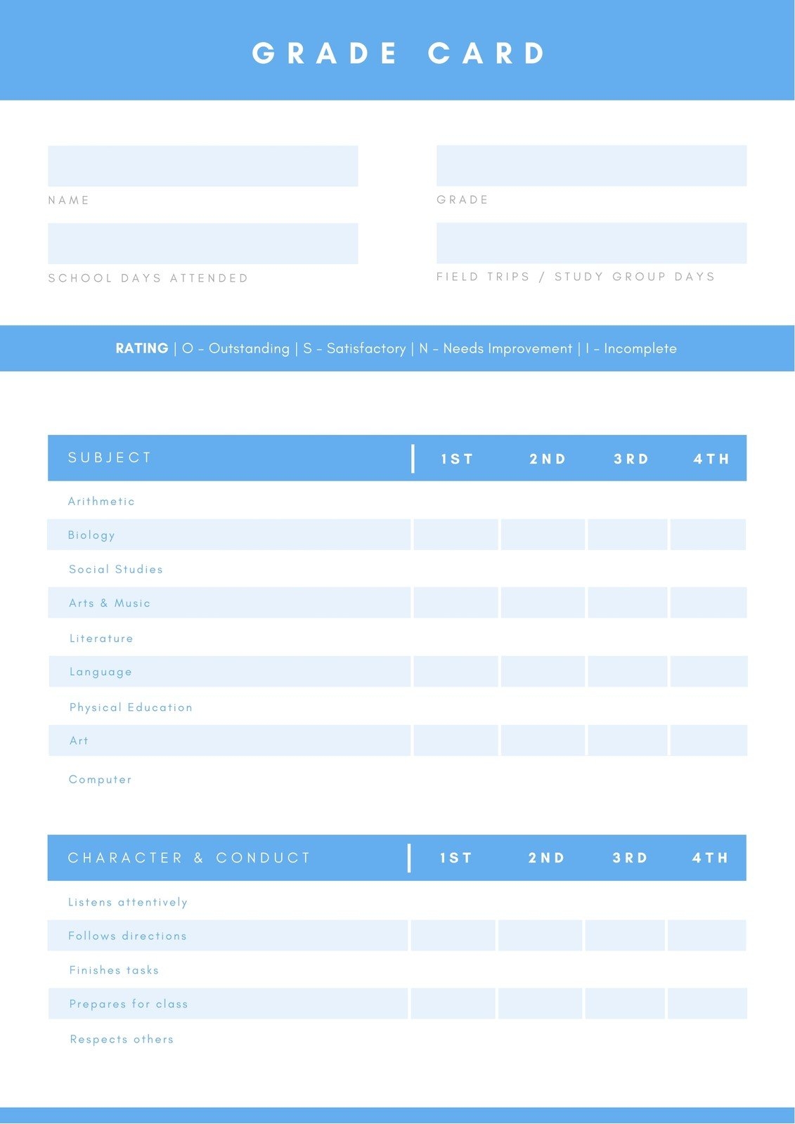 Free Printable Homeschool Character Report Cards