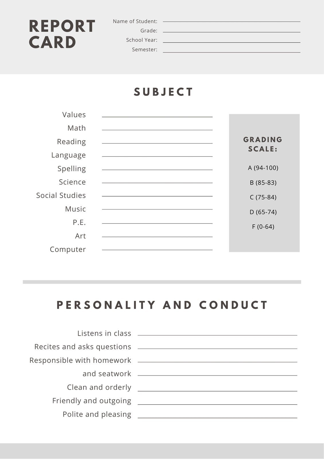 Free Custom Printable Homeschool Report Card Templates Canva