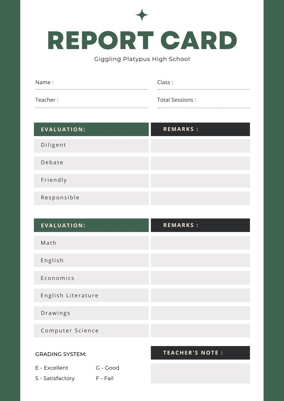 Printable Homeschool Progress Report Template