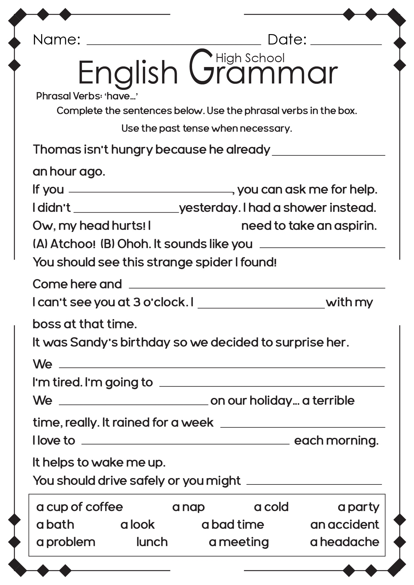 Homeschool Grammar Printable High School