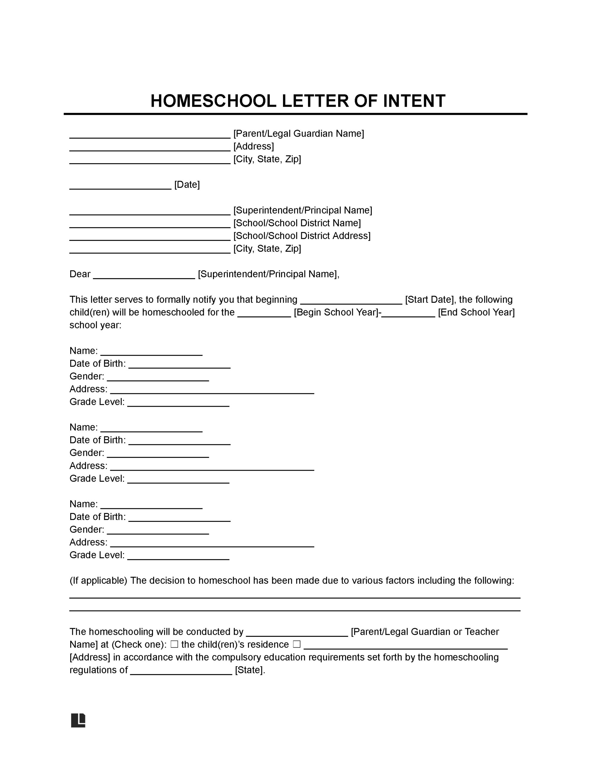Free Letter Notice Of Intent To Homeschool PDF Word