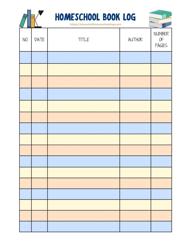 FREE Printable Homeschool Book Log Reading Log For Kids