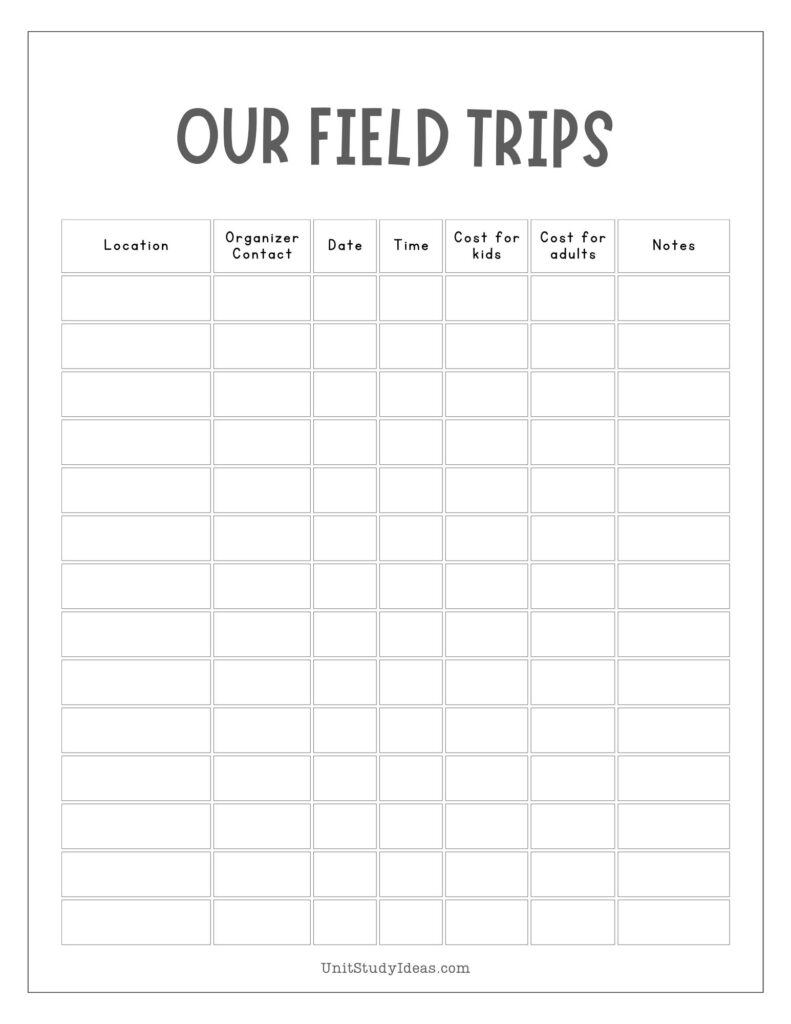 Homeschool Field Trip Journal Homeschool Field Trip Printable