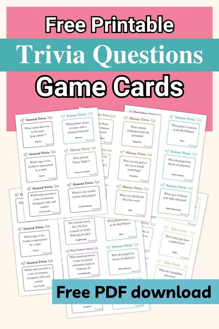 Free Printable Trivia Game PDF Plus 200 Best Trivia Questions Homemade Gifts Made Easy