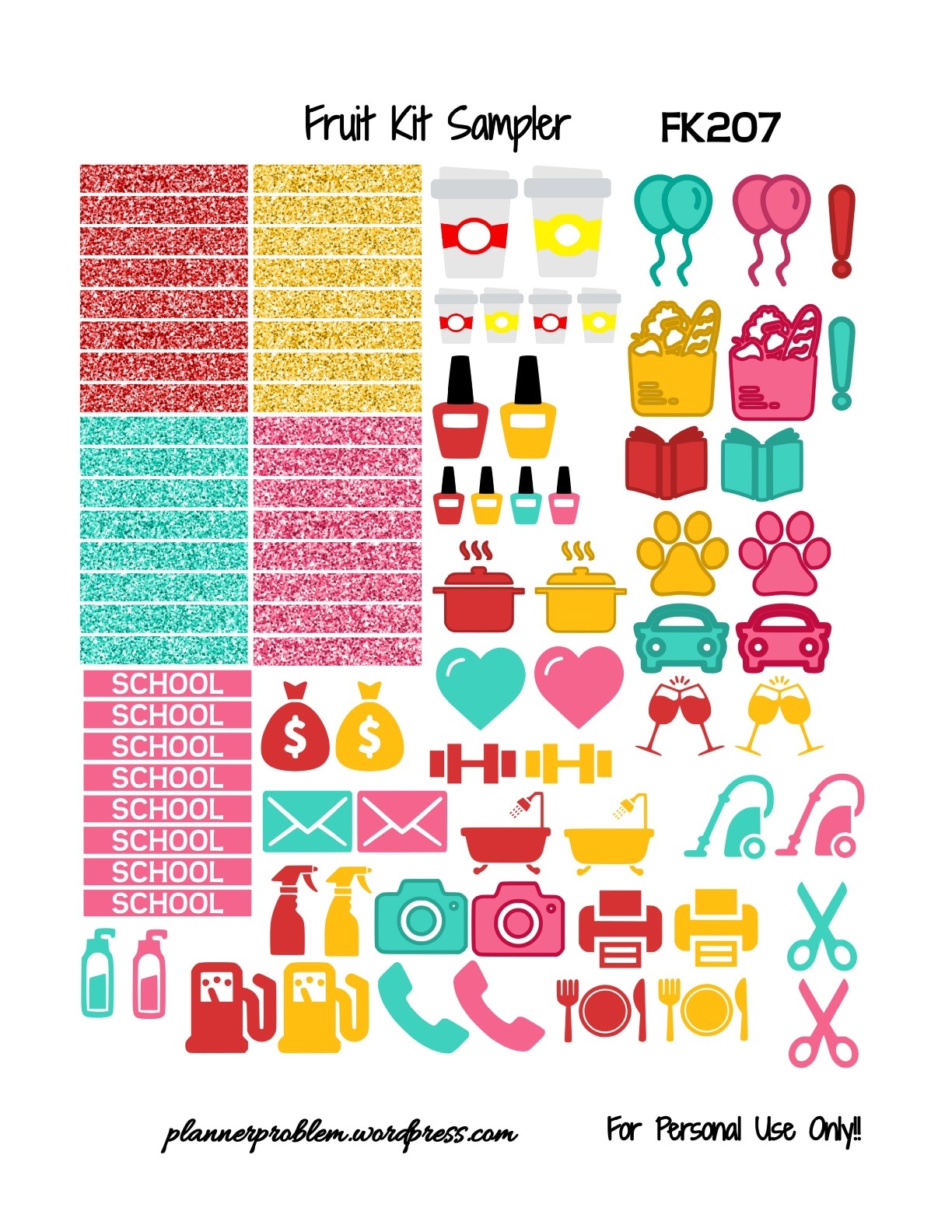 Fruit KIT Free Printable Planner Stickers PlannerProblem