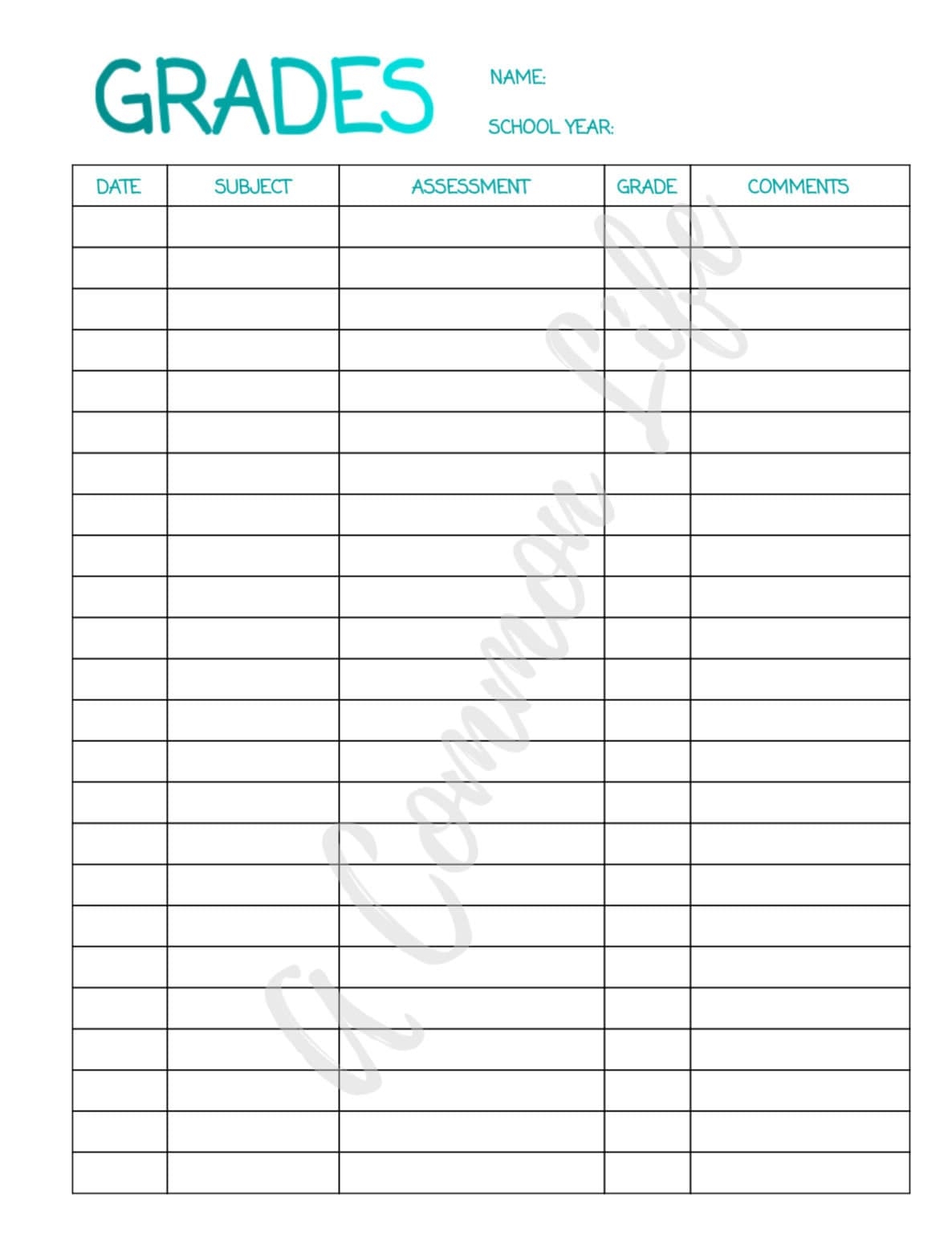 Grade Sheet Homeschool Record Keeping Grade Keeping Etsy