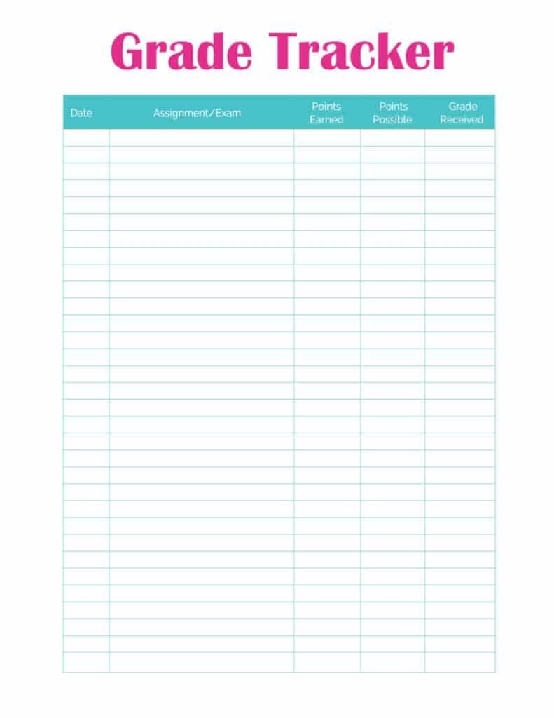 Grade Tracker Printable