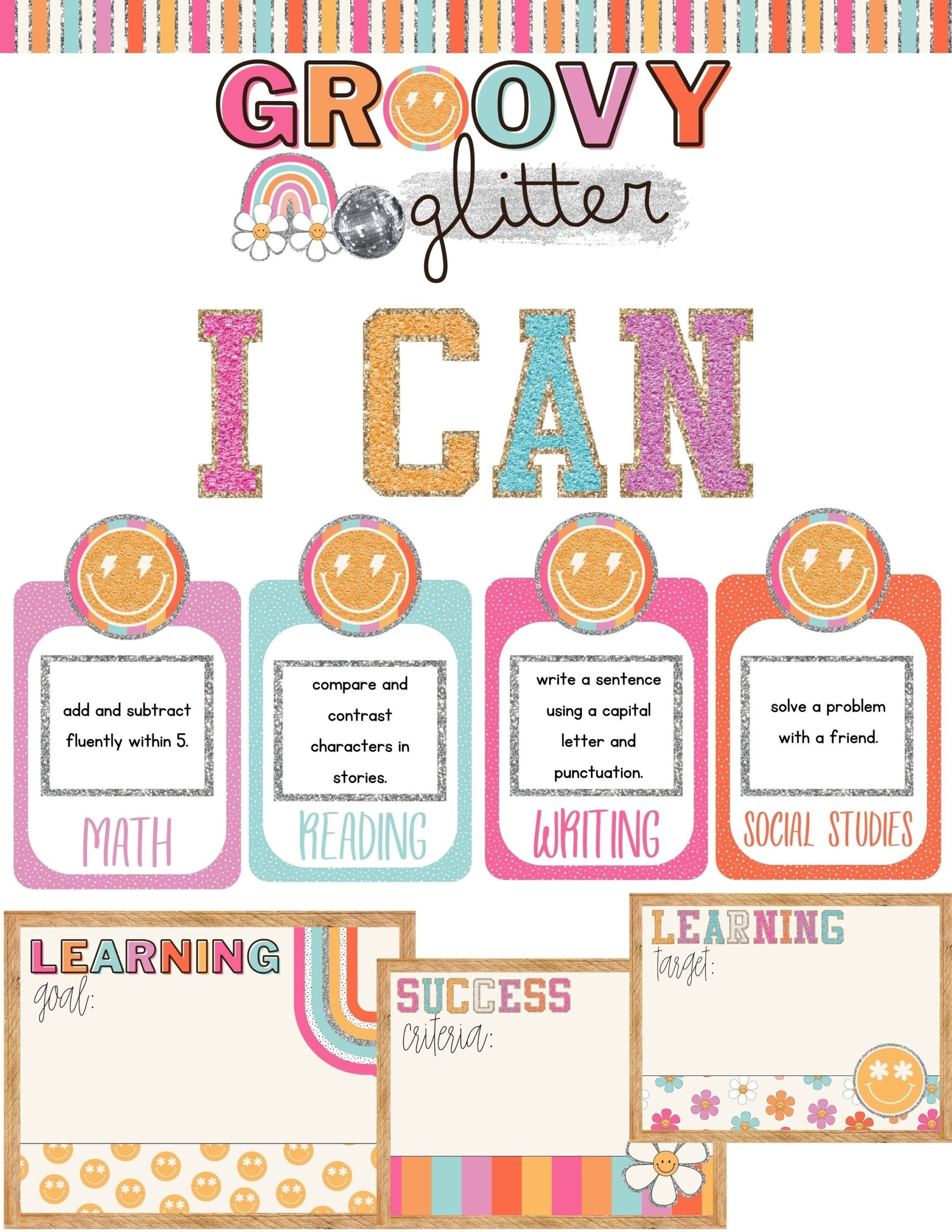 Groovy Glitter Learning Goal Posters i Can Statements focus Wall editable Etsy