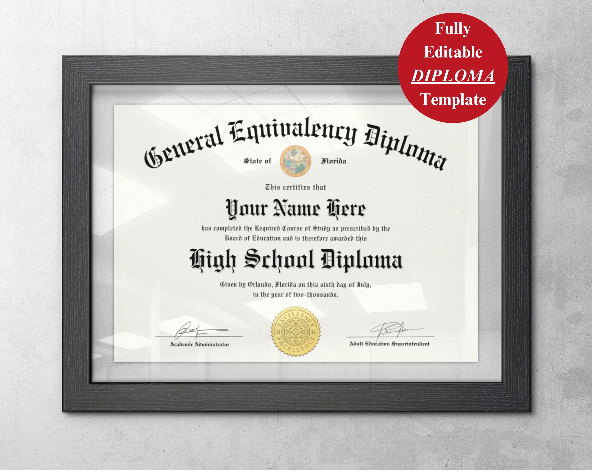 High School Diploma Template Editable And Printable Canva Real Looking Diploma Certificate Graduation Gift College Graduate Instant Download Etsy