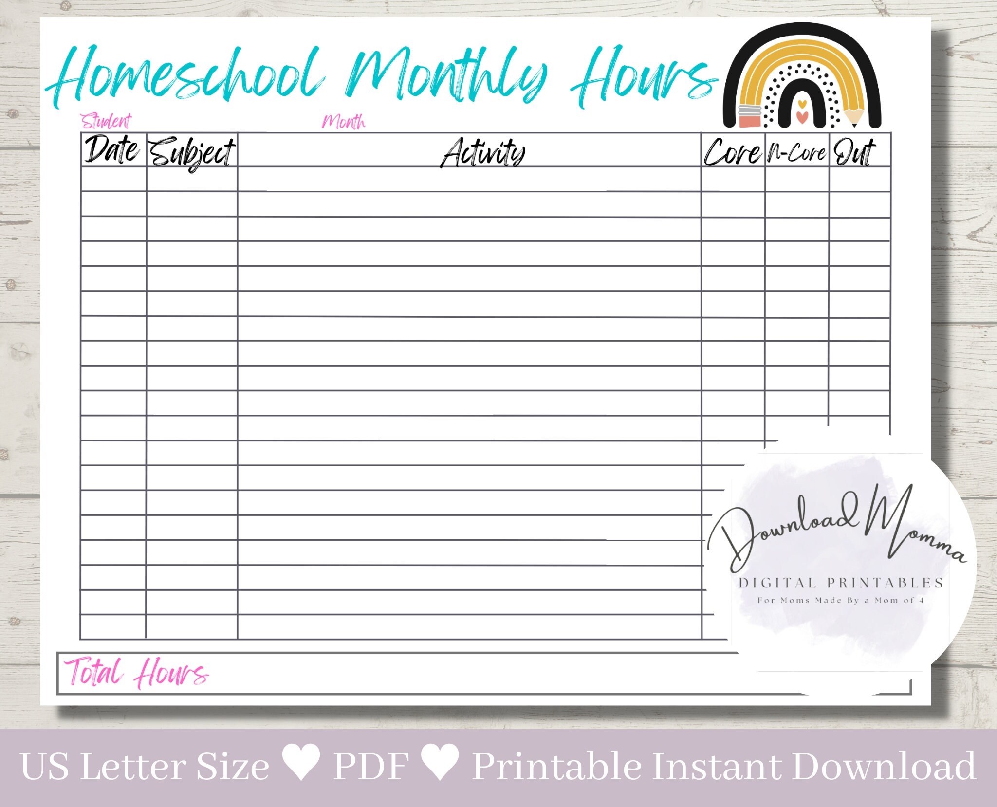 Homeschool Monthly Hours Log Printable Homeschool Log Template Homeschool Hours Tracker Download Homeschool Schedule Binder Planner Etsy