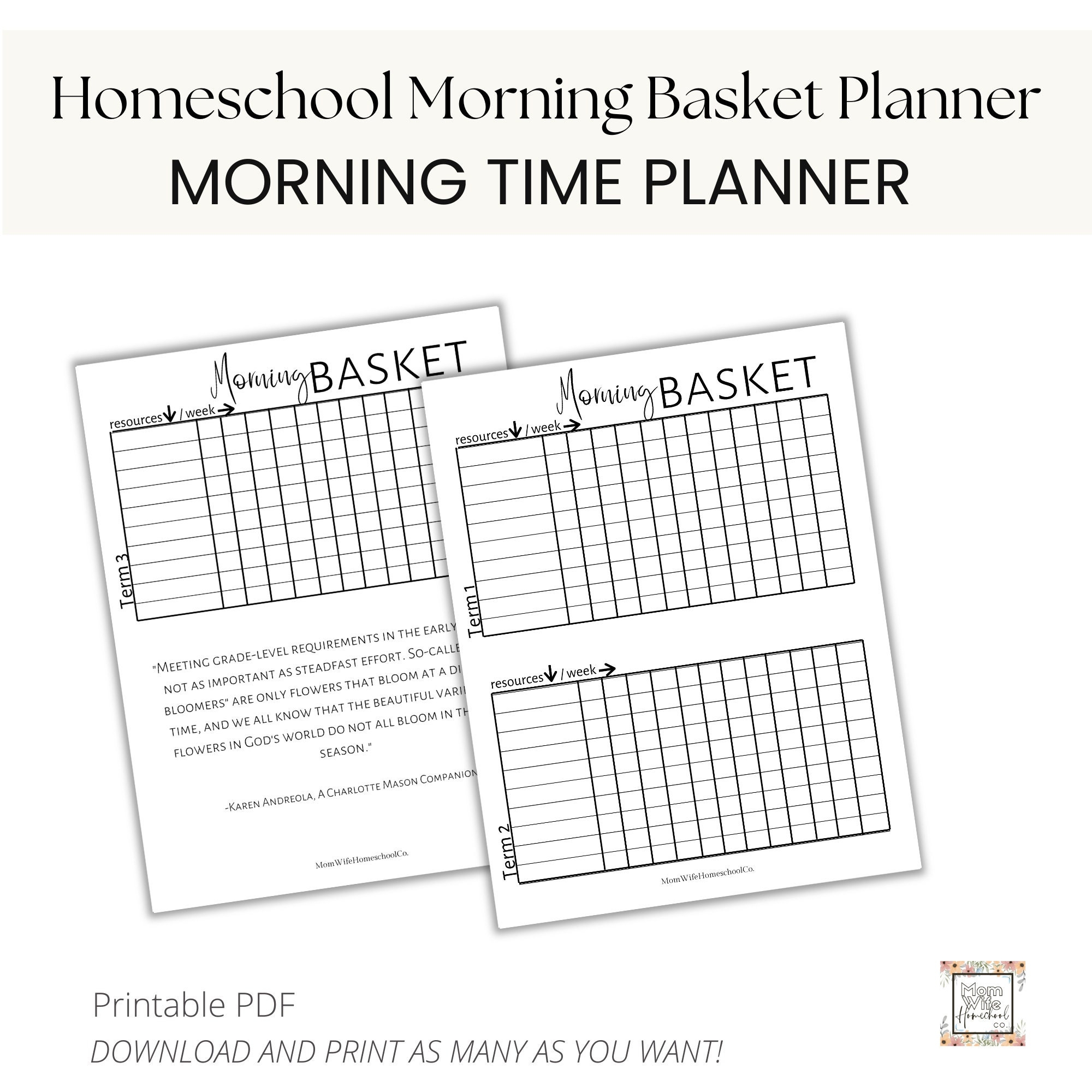 Homeschool Morning Basket Planner Instant Download Planner Printables Binder Printables Morning Time Tracker Planning Sheet Minimal Etsy