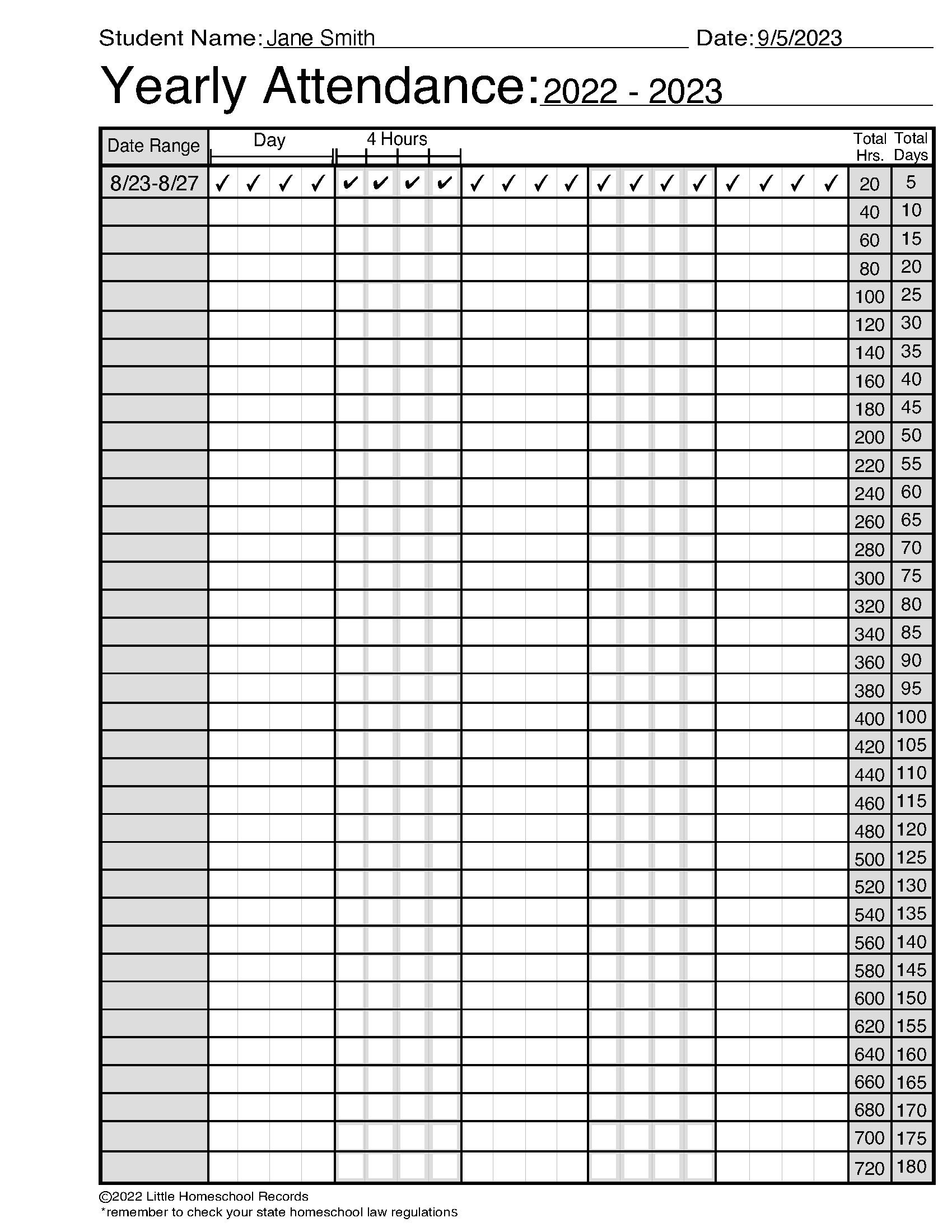 Homeschool Required Hours days 720 Hours 180 Days Form Etsy