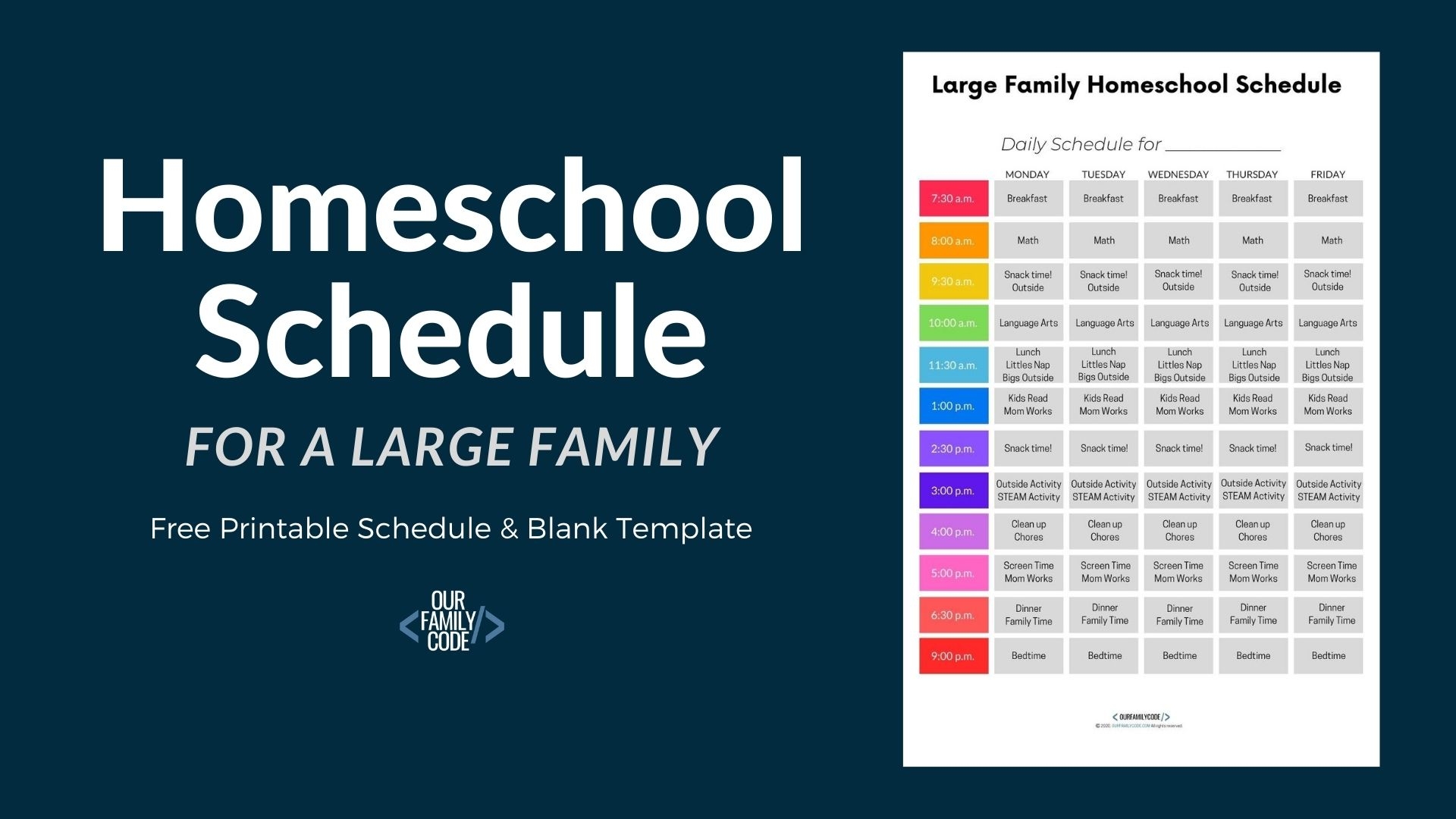 Weekly Plan Homeschool Printable Large Families