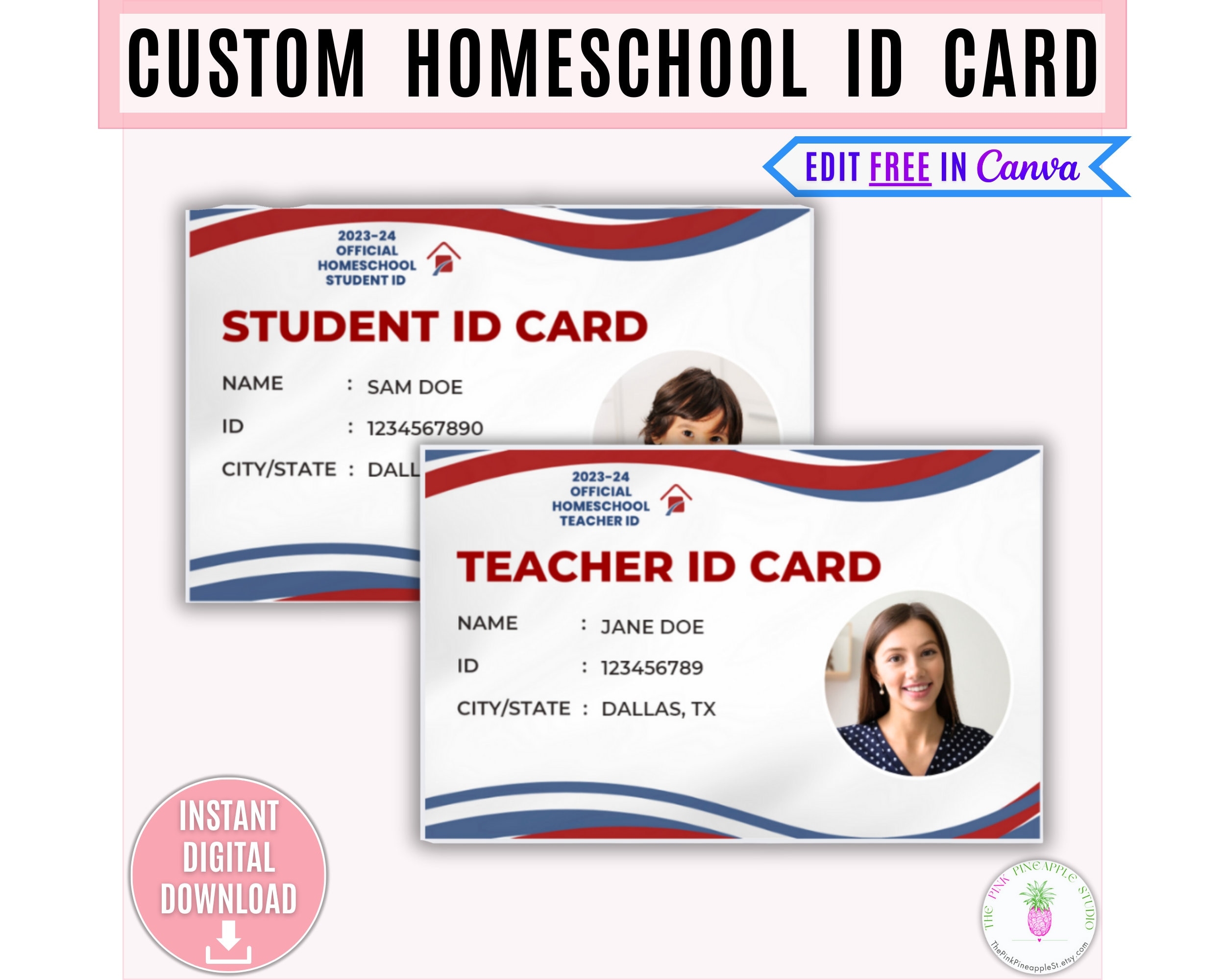 Homeschool Teacher Student Identification Card Editable Printable Template Teacher Student ID Card Home School 2024 2025 School Year Etsy