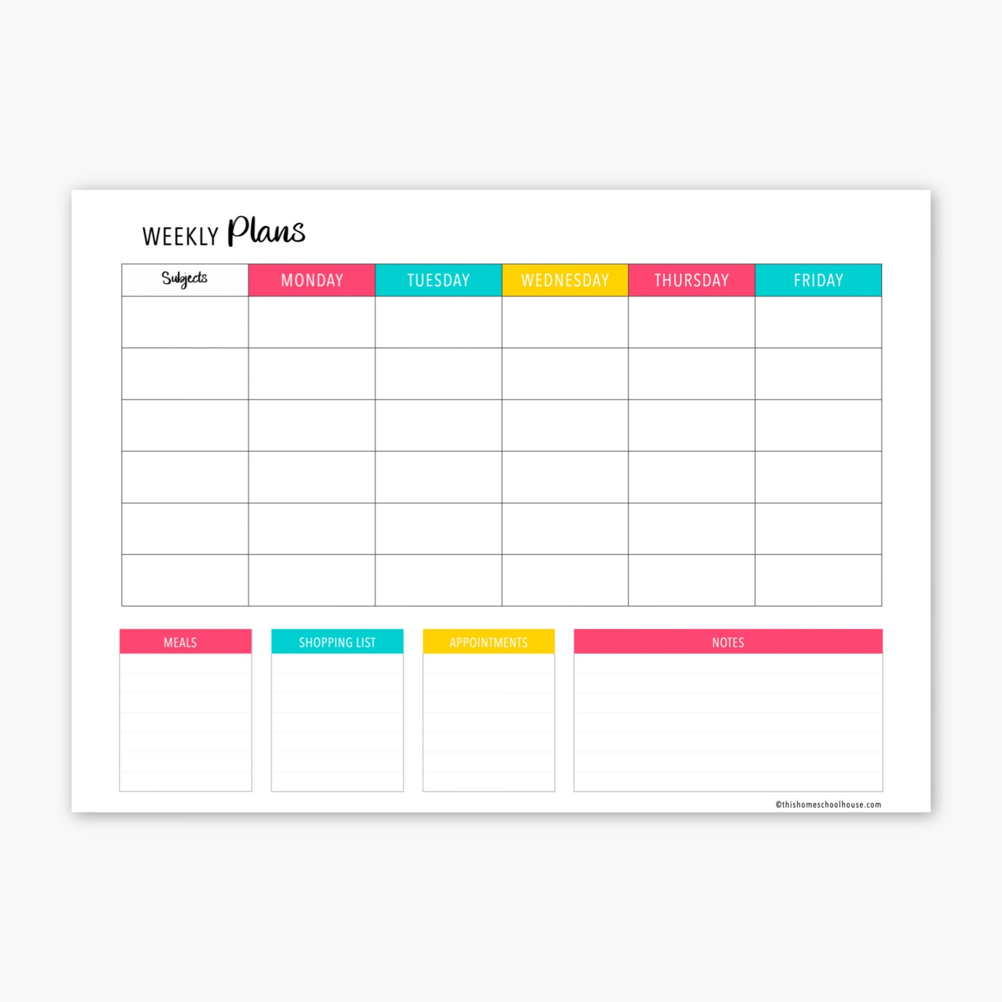 Homeschool Weekly Planner Printable Homeschool Planner Weekly Homeschool Schedule Homeschool Printable Homeschool Digital Download Etsy