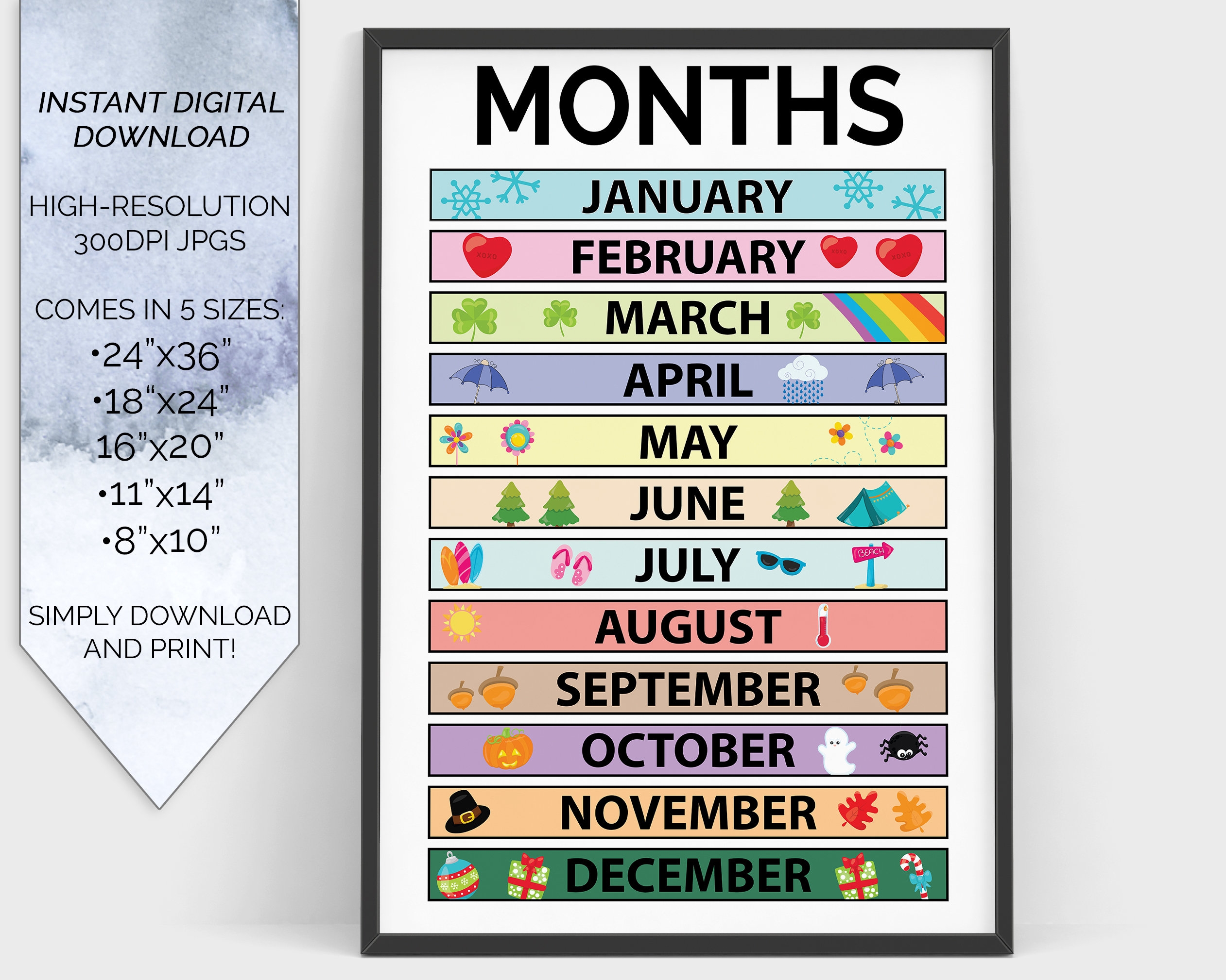 Months Of The Year Education Learning Chart Poster Printable Homeschool Virtual Learning Classroom Wall Poster Printable Elementary School Etsy Finland