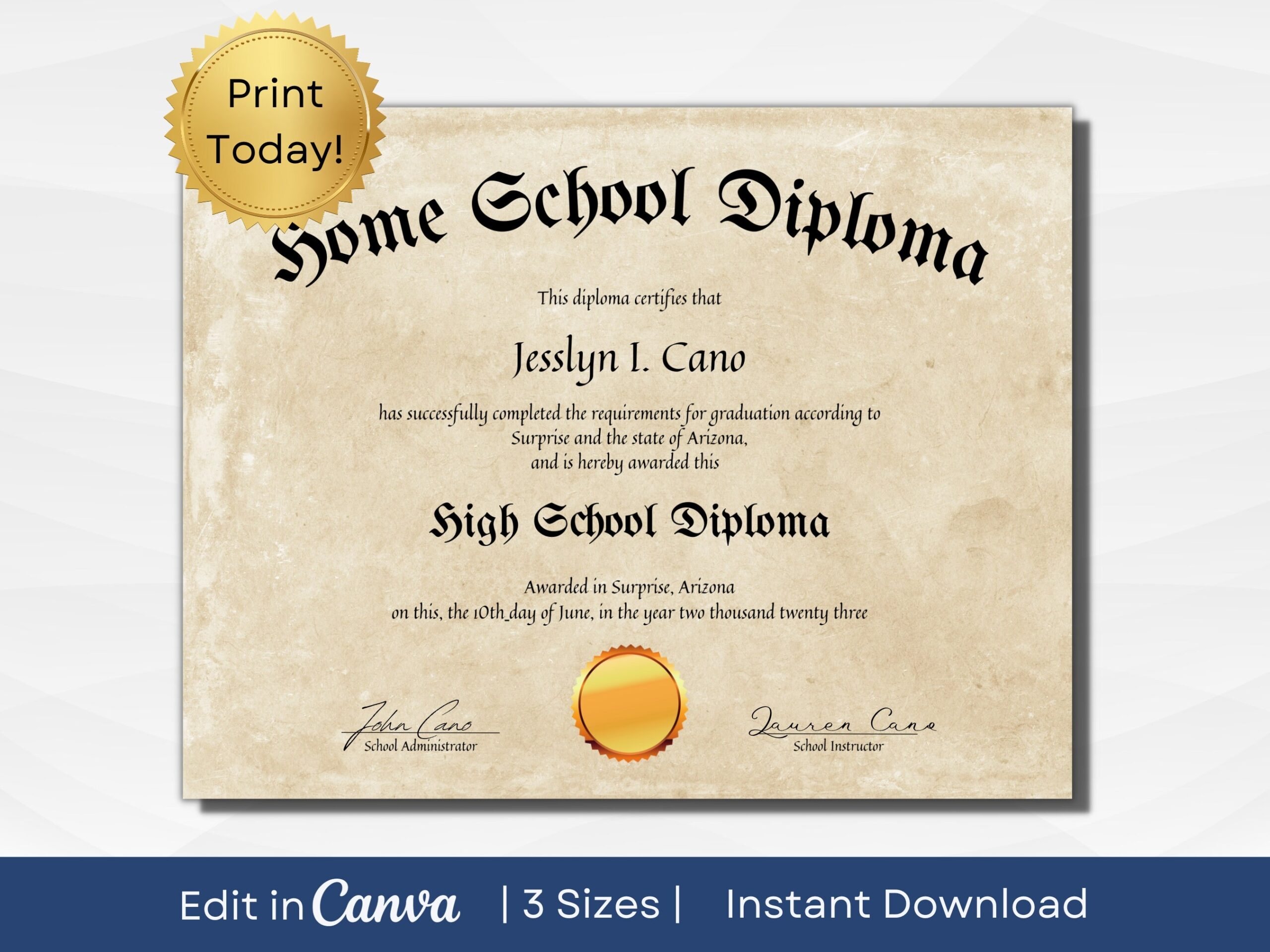 Printable Homeschool High School Diploma