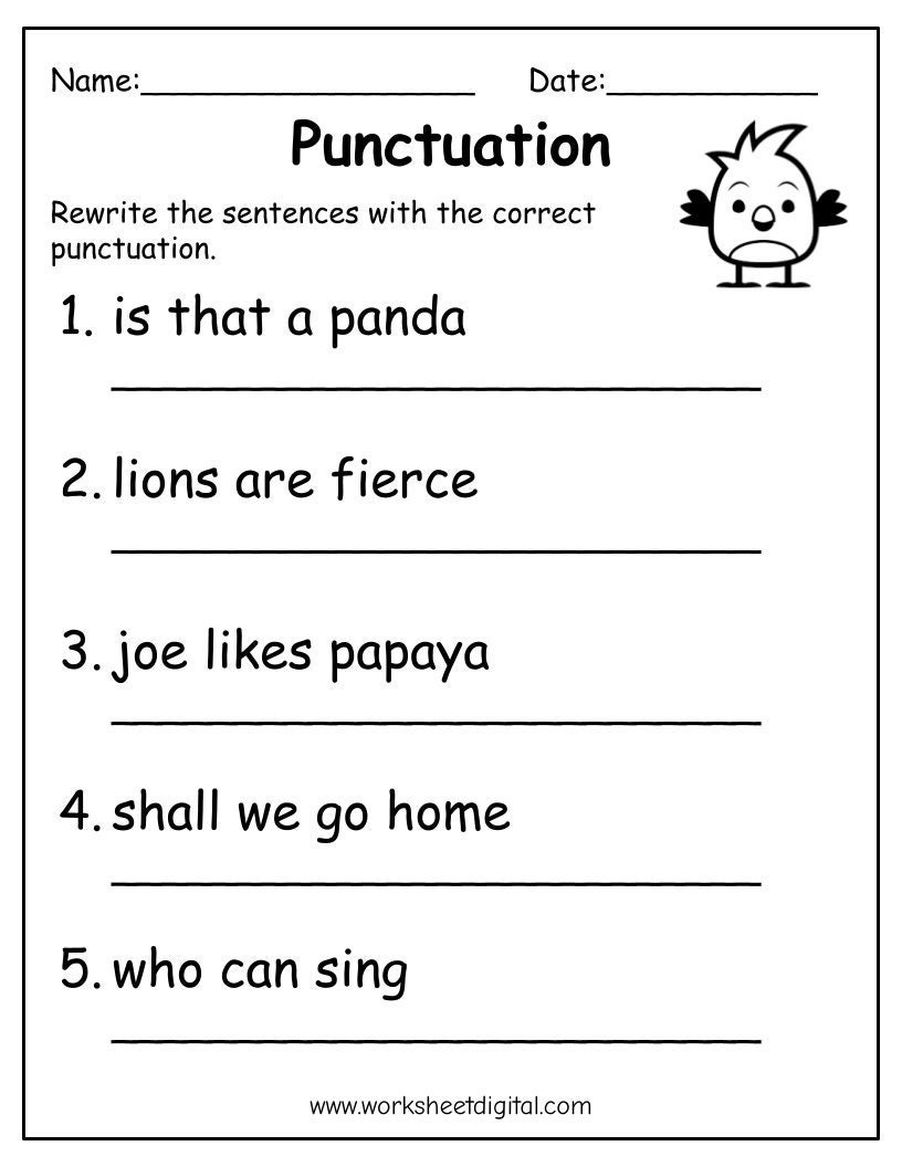 Printable Punctuation Worksheets Punctuation Practice Worksheets For Kids Punctuation Sentences Punctuation Marks Practice Kindergarten Etsy
