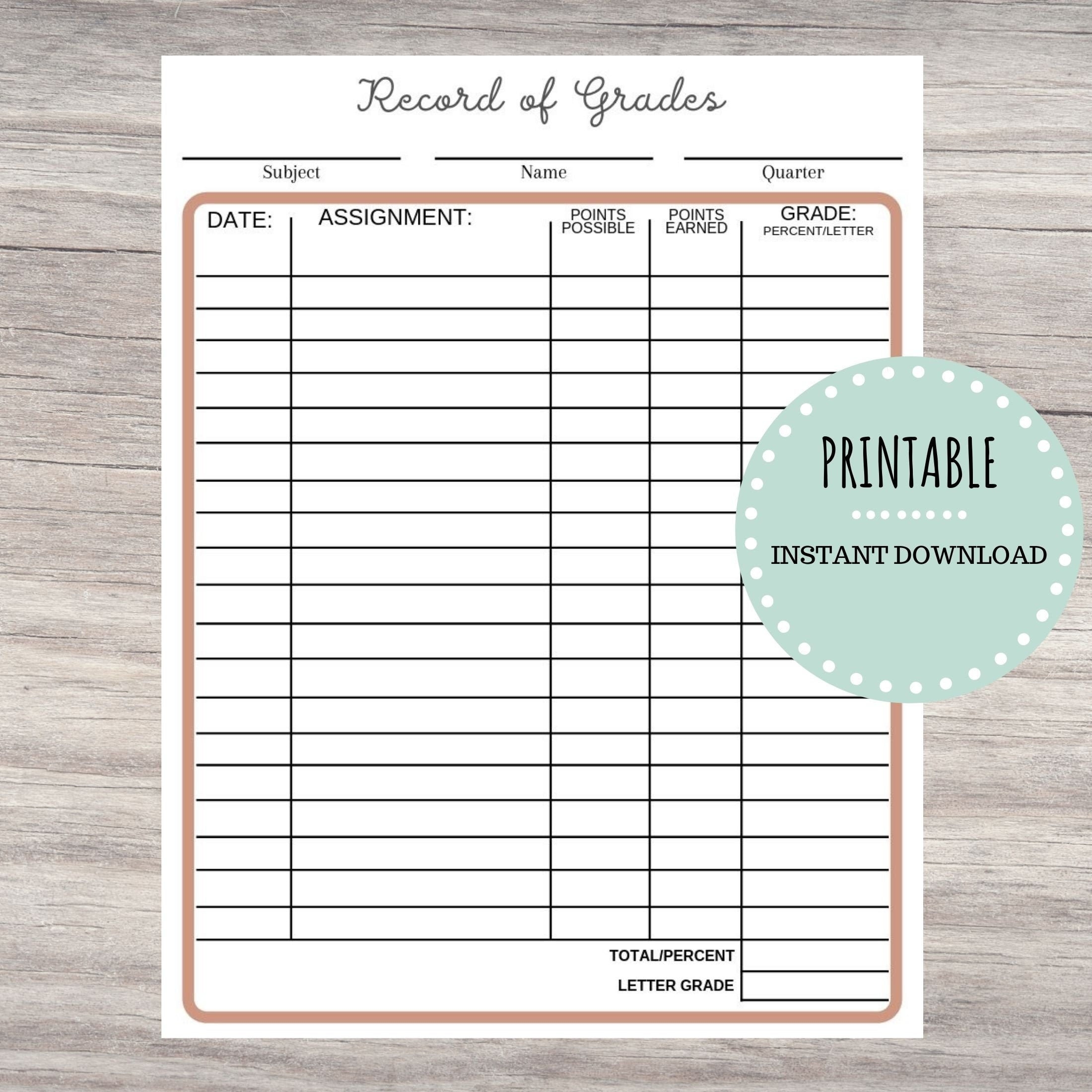 Free Homeschool Printable Grade Record