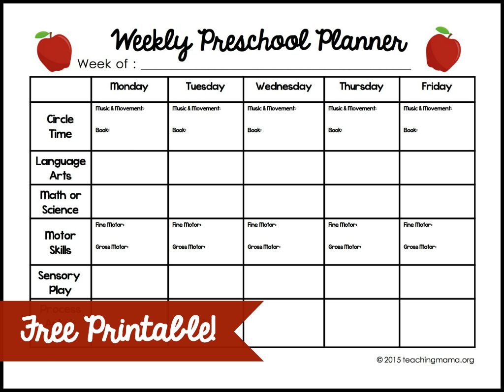Free Printable Kindergarten Homeschool Weekly Lesson Plan Template