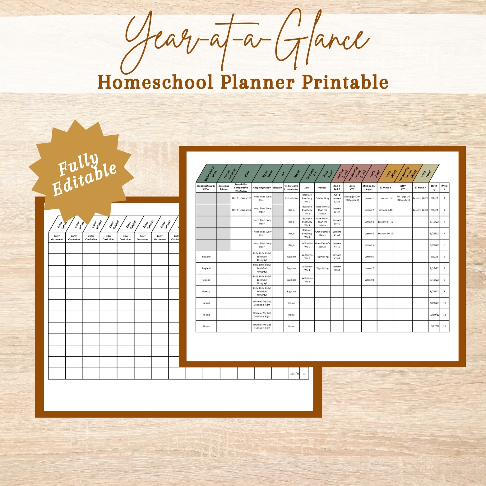 Homeschool Year At A Glance Printable